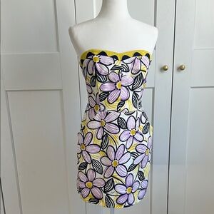Milly Strapless Floral Dress - Yellow, Purple, Black